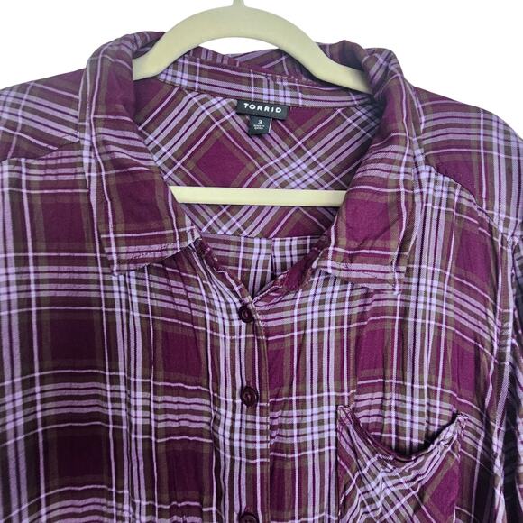 Torrid Womens Plaid Button Shirt Grunge Academia Plus Size 3X Casual Everyday - Picture 2 of 8